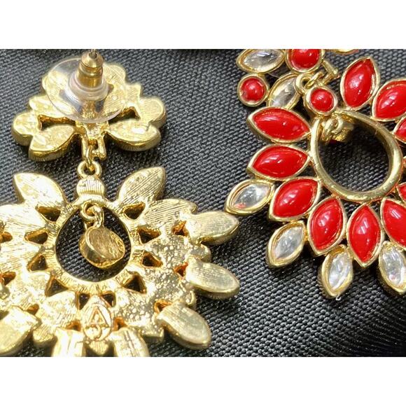 Amrita Singh Red Cabochon and Rhinestone Sunburst Chandelier Earrings - Picture 4 of 15